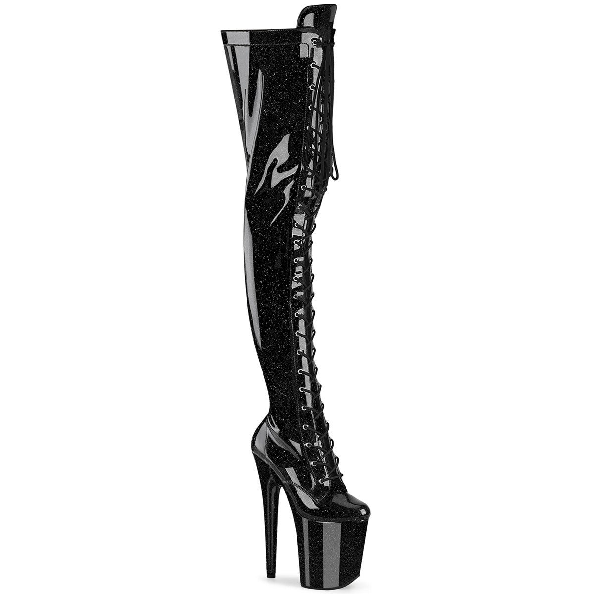 Pleaser - Flamingo 3020GP - Black Glitter - 8 inch