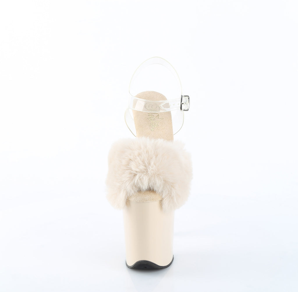 Pleaser - Flamingo 808FUR - Cream Faux Fourrure-Clear Jelly - 8 inch
