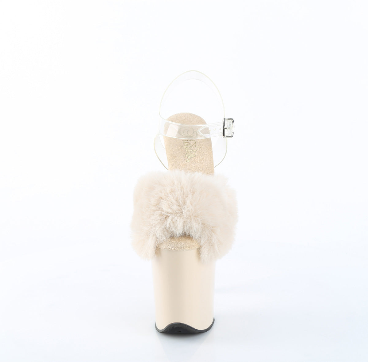 Pleaser - Flamingo 808FUR - Cream Faux Fourrure-Clear Jelly - 8 inch