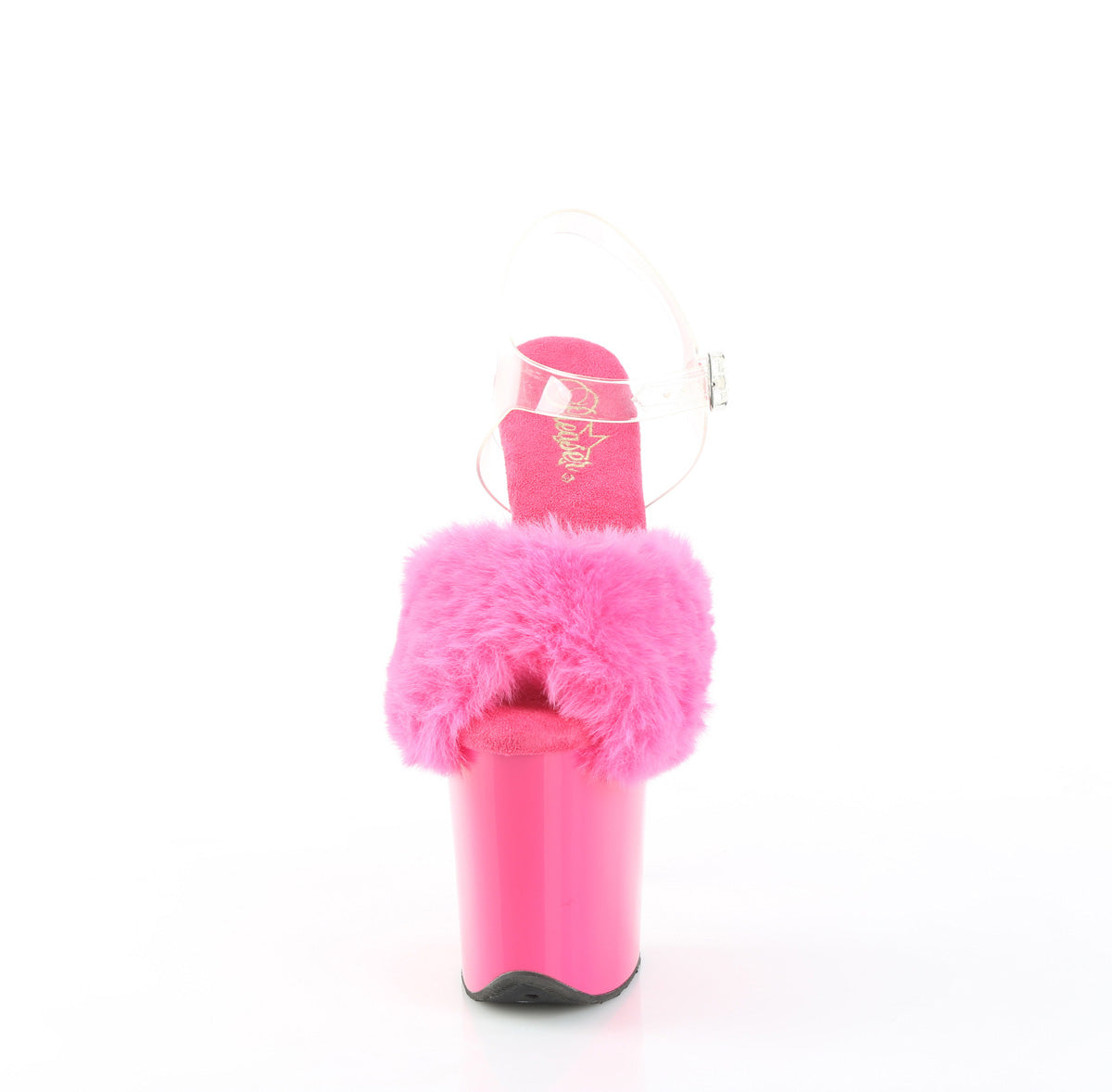 Pleaser - Flamingo 808FUR - Fuchsia Faux Fourrure-Clear Jelly - 8 inch