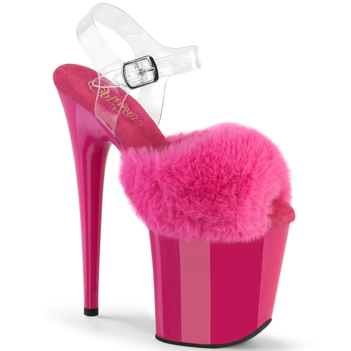 Pleaser - Flamingo 808FUR - Fuchsia Faux Fourrure-Clear Jelly - 8 inch
