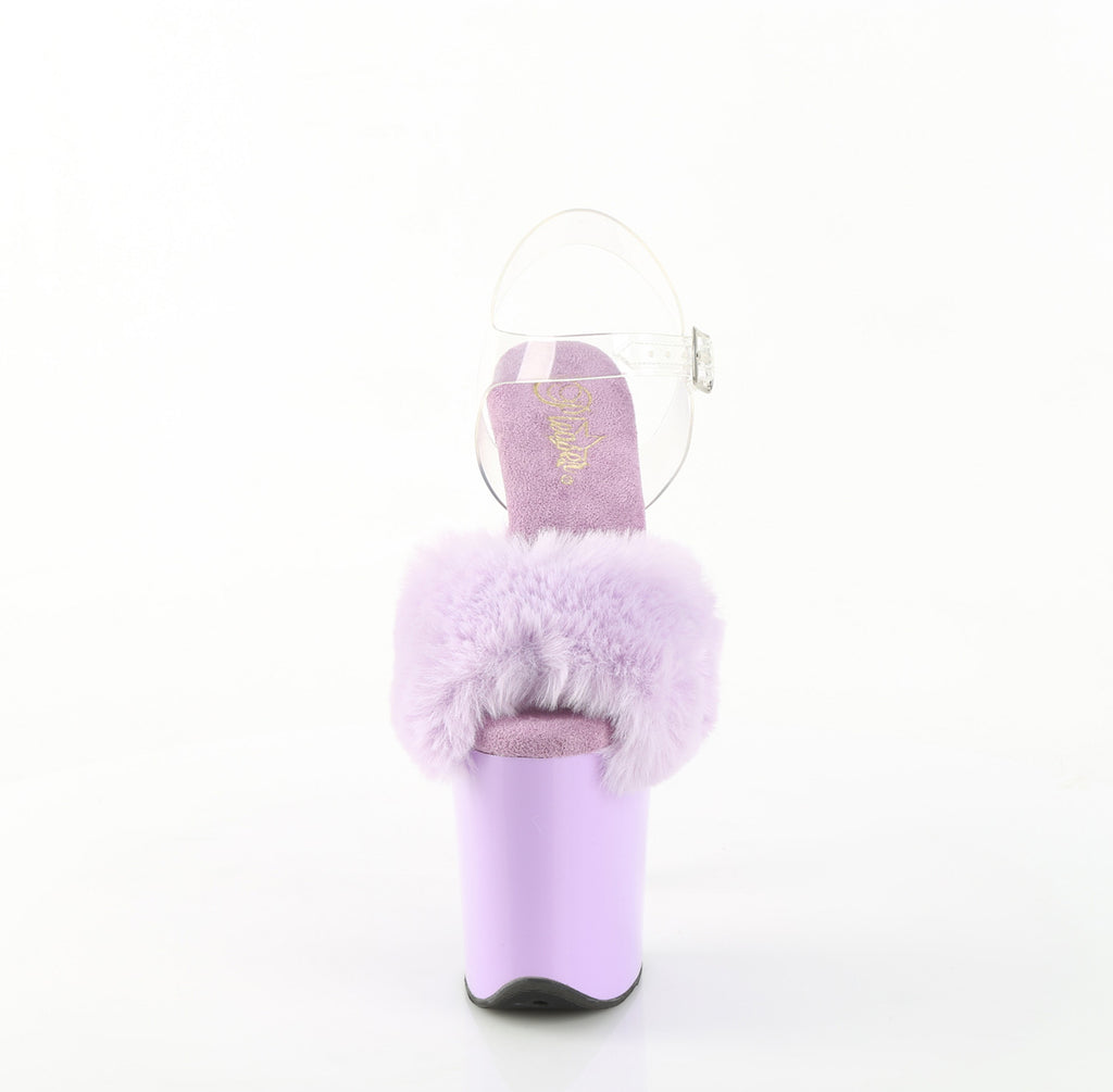 Pleaser - Flamingo 808FUR - Lavender Faux Fourrure-Clear Jelly - 8 inch