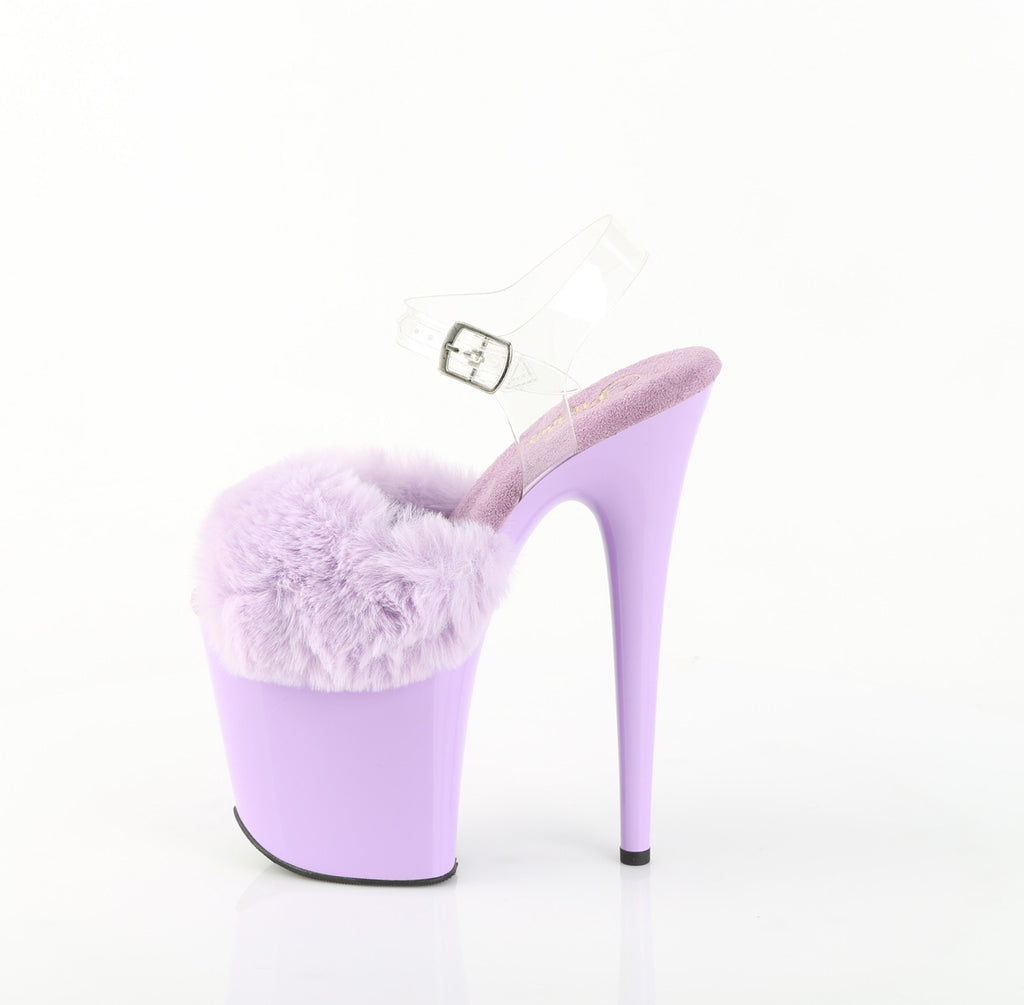 Pleaser - Flamingo 808FUR - Lavender Faux Fourrure-Clear Jelly - 8 inch