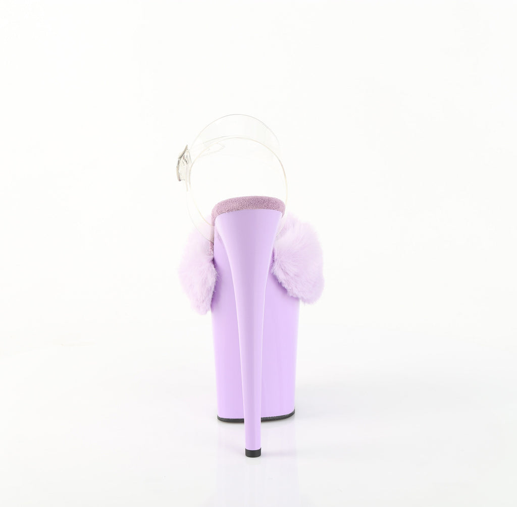 Pleaser - Flamingo 808FUR - Lavender Faux Fourrure-Clear Jelly - 8 inch