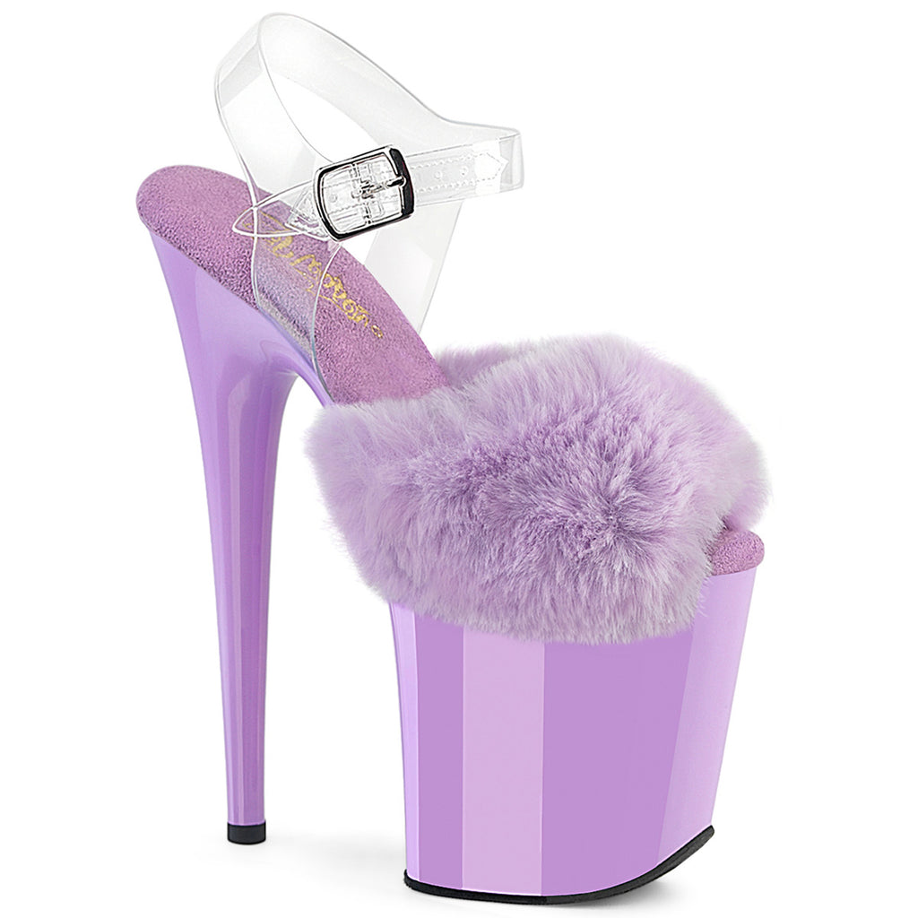 Pleaser - Flamingo 808FUR - Lavender Faux Fourrure-Clear Jelly - 8 inch