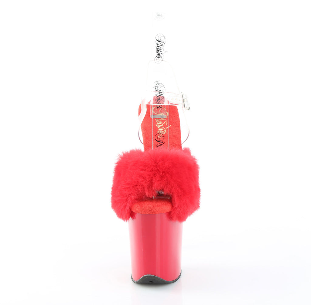 Pleaser - Flamingo 808FUR - Red Faux Fourrure-Clear Jelly - 8 inch