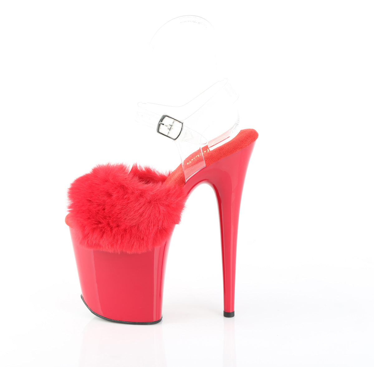 Pleaser - Flamingo 808FUR - Red Faux Fourrure-Clear Jelly - 8 inch