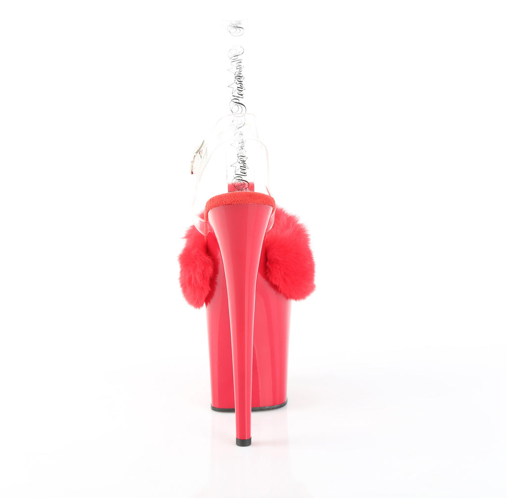 Pleaser - Flamingo 808FUR - Red Faux Fourrure-Clear Jelly - 8 inch