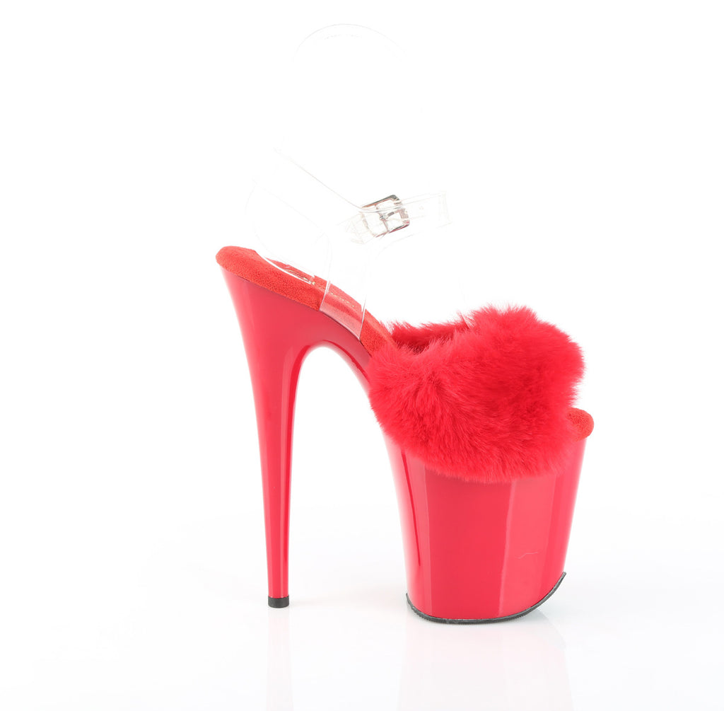 Pleaser - Flamingo 808FUR - Red Faux Fourrure-Clear Jelly - 8 inch