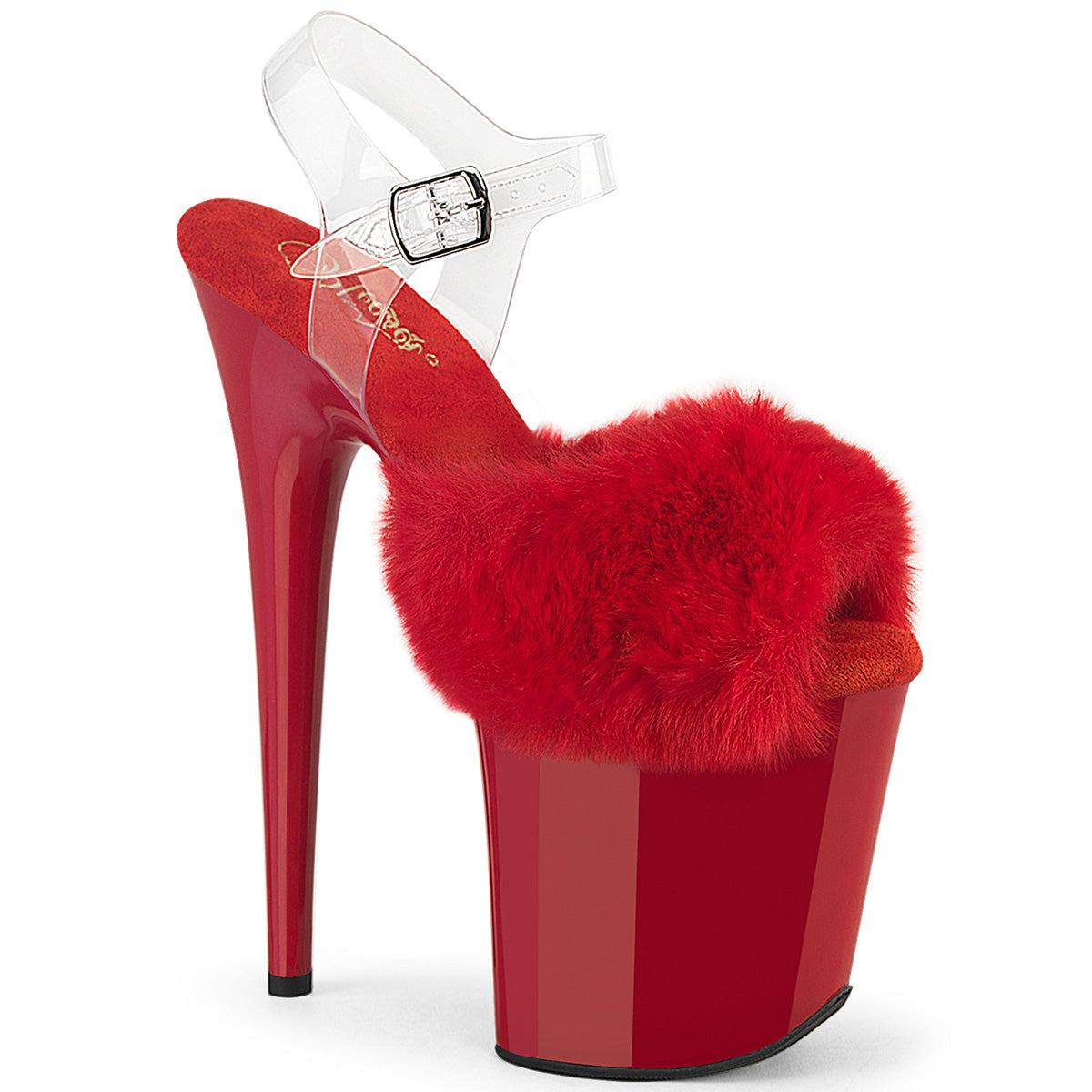 Pleaser - Flamingo 808FUR - Red Faux Fourrure-Clear Jelly - 8 inch