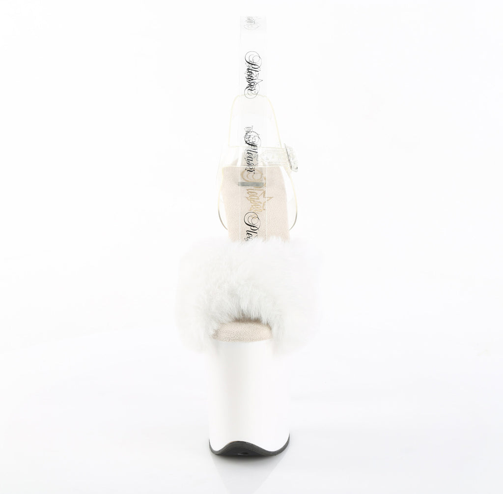 Pleaser - Flamingo 808FUR - White Faux Fourrure-Clear Jelly - 8 inch