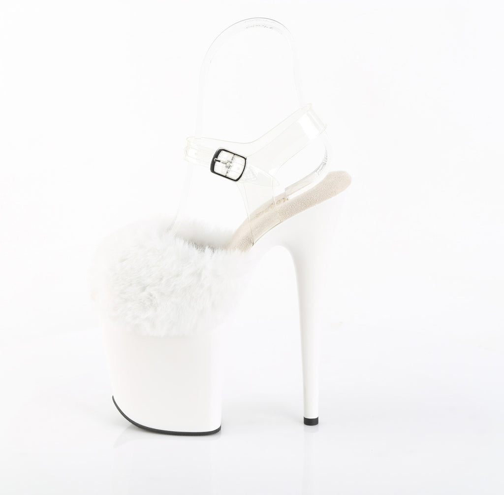 Pleaser - Flamingo 808FUR - White Faux Fourrure-Clear Jelly - 8 inch