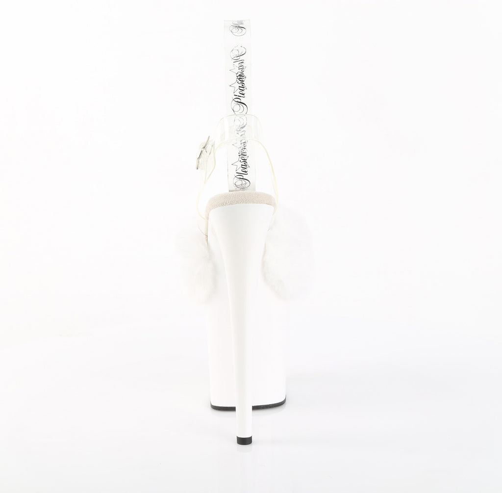 Pleaser - Flamingo 808FUR - White Faux Fourrure-Clear Jelly - 8 inch