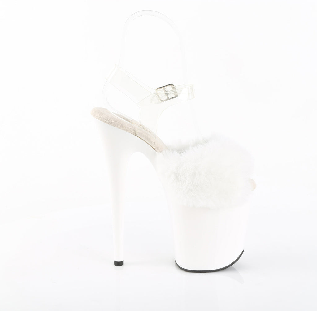 Pleaser - Flamingo 808FUR - White Faux Fourrure-Clear Jelly - 8 inch