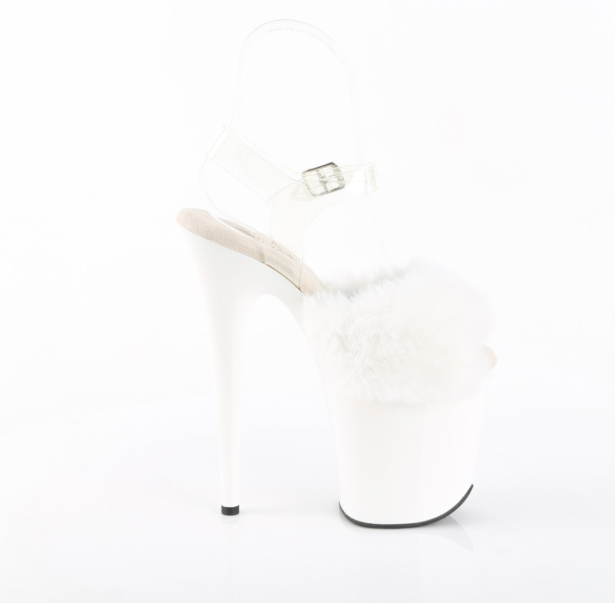 Pleaser - Flamingo 808FUR - White Faux Fourrure-Clear Jelly - 8 inch
