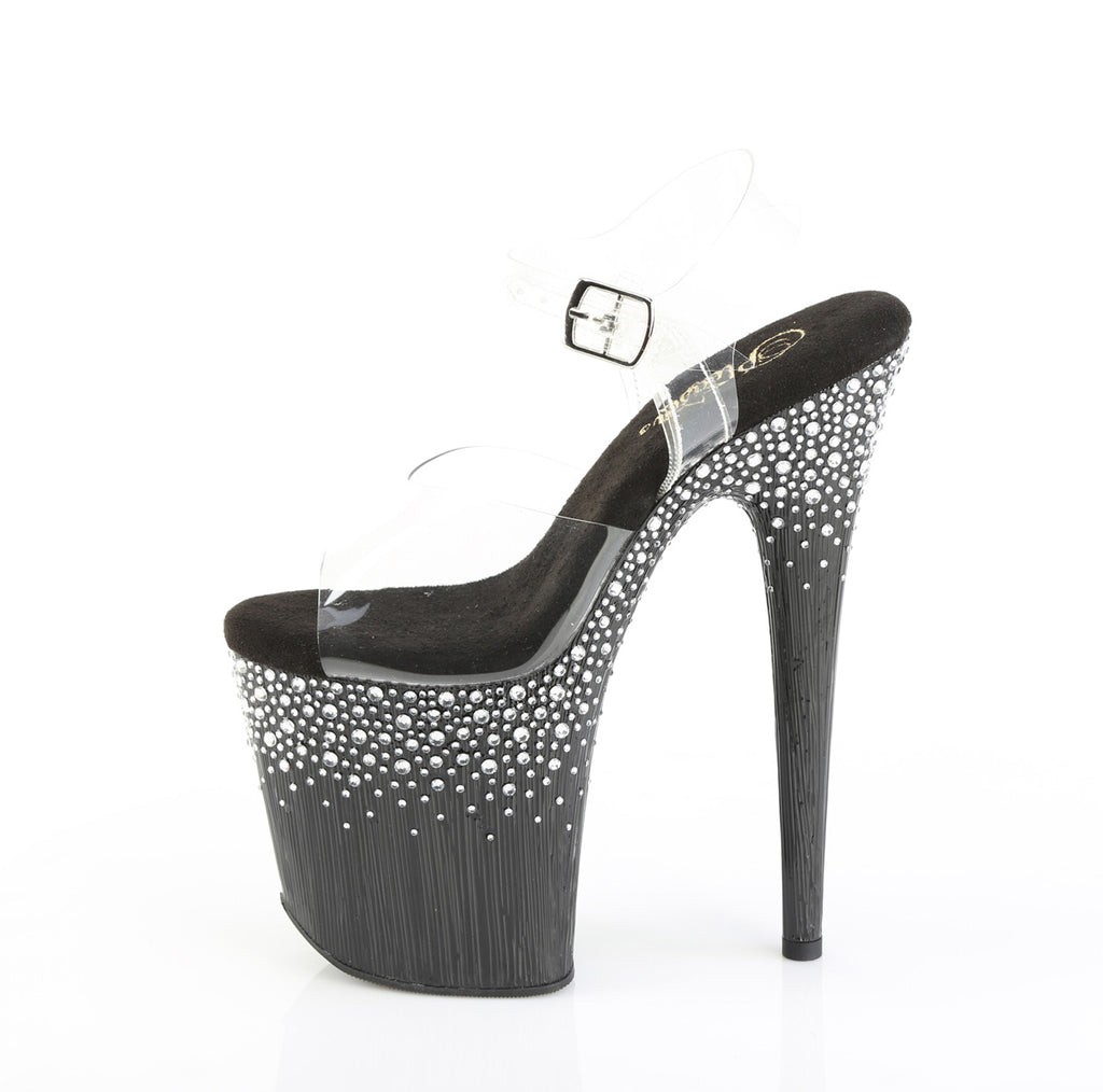 Pleaser - Flamingo 808SPKL-02 - Black-Silver Rhinestones - 8 inch