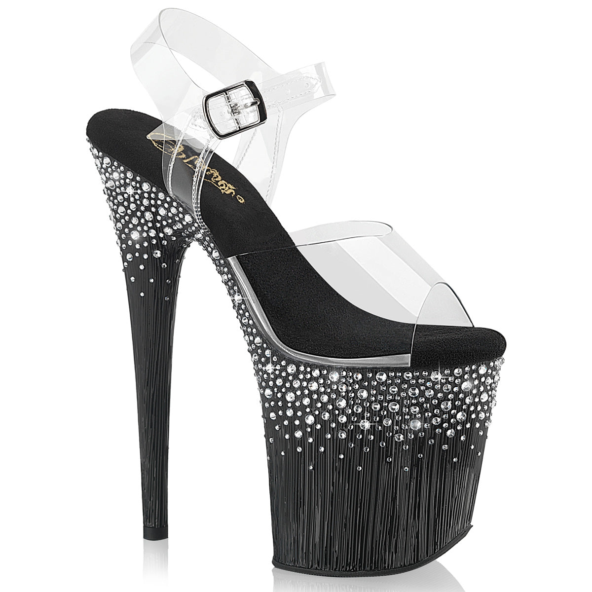 Pleaser - Flamingo 808SPKL-02 - Black-Silver Rhinestones - 8 inch