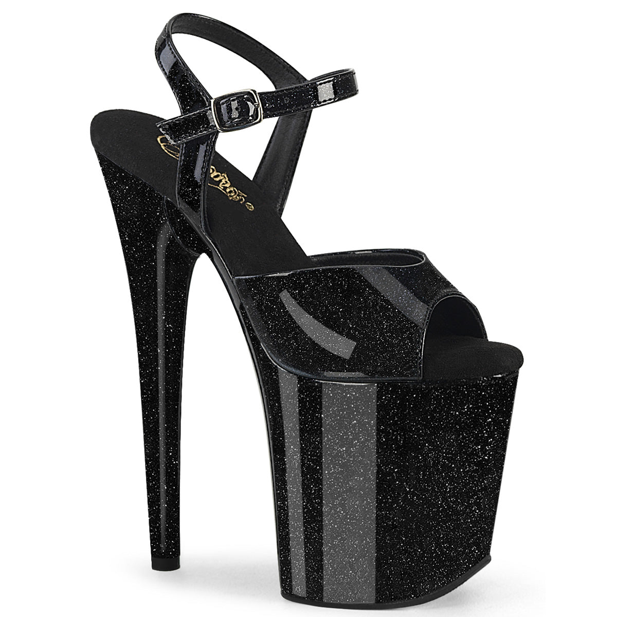 Pleaser - Flamingo 809GP - Black Glitter - 8 inch