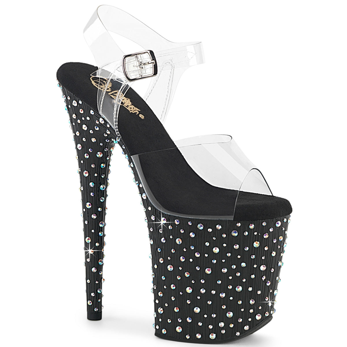 Pleaser - Stardance 808 - Black-Silver Multi Rhinestones - 8 inch