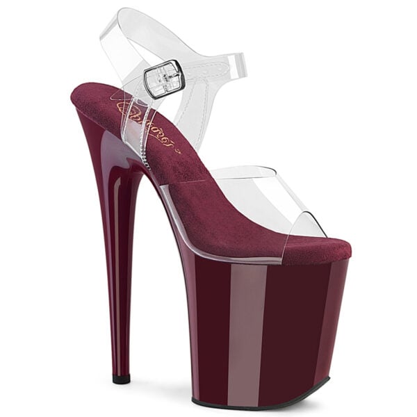 Chaussures de poledance de marque Pleaser. Le modèle est Flamingo 808 bordeau avec un talon de hauteur 8 pouces.