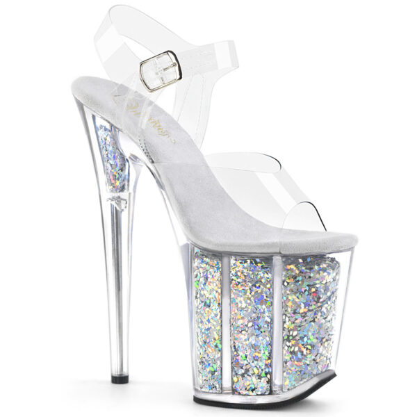 Pleaser - Flamingo 808GF - Clr / Silver Multi Glitter - 8 inch